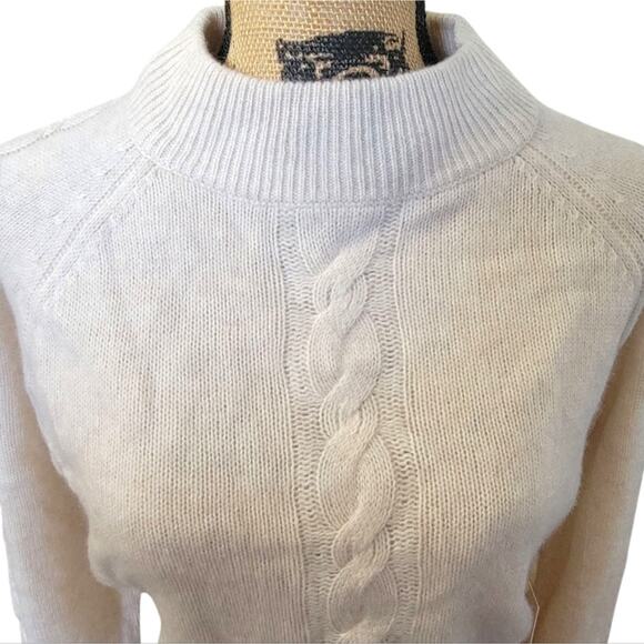 New Large Cashmere Nanette Lepore Cable Knit Cream Mock Turtlw Neck Sweater - Picture 3 of 5
